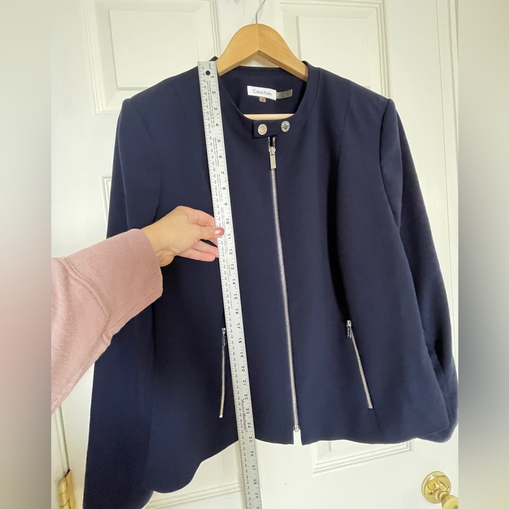 Calvin Klein Navy Blue Zip-Front Jacket w/ Silver Hardware | Size 18W - Picture 4 of 12